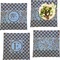 Gingham & Elephants Set of 4 Glass Square Lunch / Dinner Plate 9.5" (Personalized)