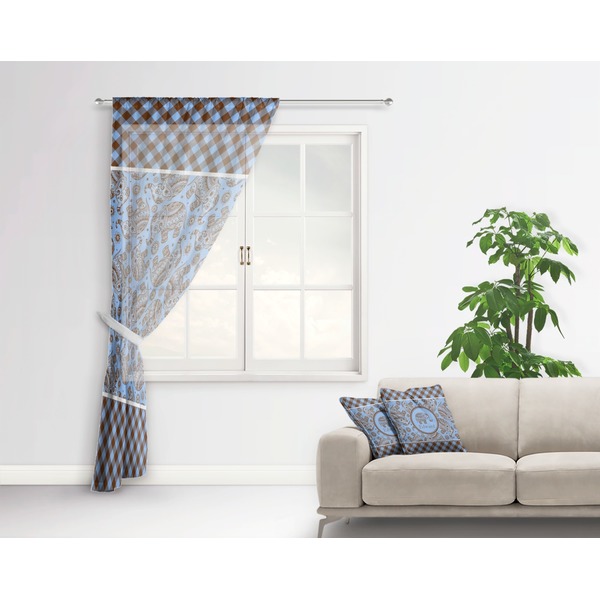 Gingham & Elephants Sheer Curtain With Window and Rod - in Room Matching Pillow