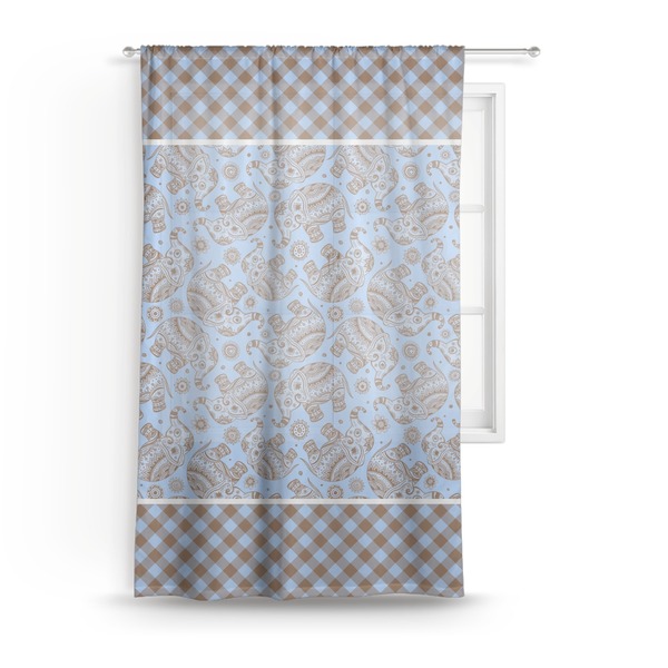 Custom Gingham & Elephants Sheer Curtain - 50"x84"