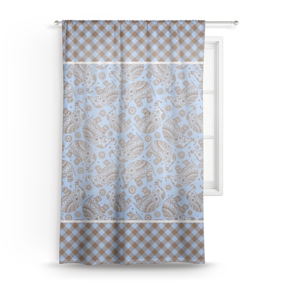 Custom Gingham & Elephants Sheer Curtain