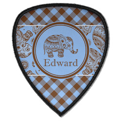 Gingham & Elephants Iron on Shield Patch A w/ Name or Text