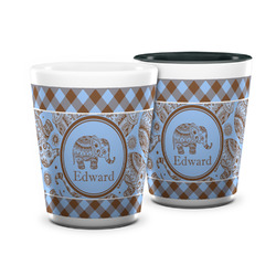 Gingham & Elephants Ceramic Shot Glass - 1.5 oz (Personalized)