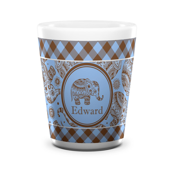 Gingham & Elephants Shot Glass - White - FRONT
