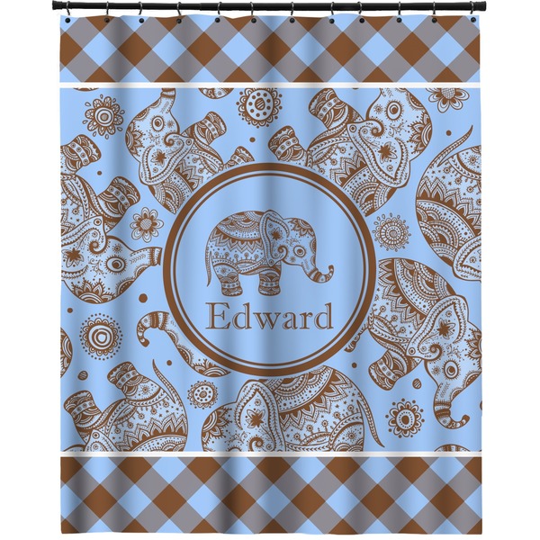 Custom Gingham & Elephants Extra Long Shower Curtain - 70"x84" (Personalized)