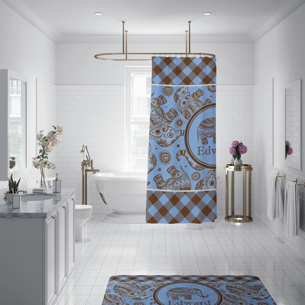 Gingham & Elephants Shower Curtain - Custom Size