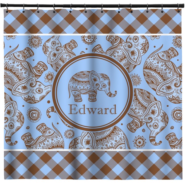 Custom Gingham & Elephants Shower Curtain - Custom Size (Personalized)