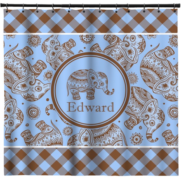 Custom Gingham & Elephants Shower Curtain - Custom Size (Personalized)