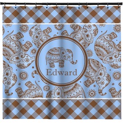 Gingham & Elephants Shower Curtain - 71" x 74" (Personalized)
