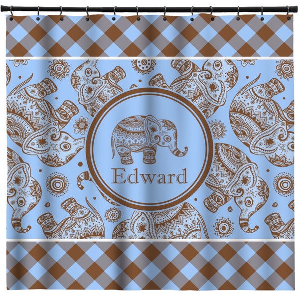 Custom Gingham & Elephants Shower Curtain (Personalized)