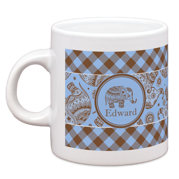 Custom Gingham & Elephants Espresso Cup (Personalized)
