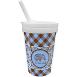 Gingham & Elephants Sippy Cup with Straw (Personalized)