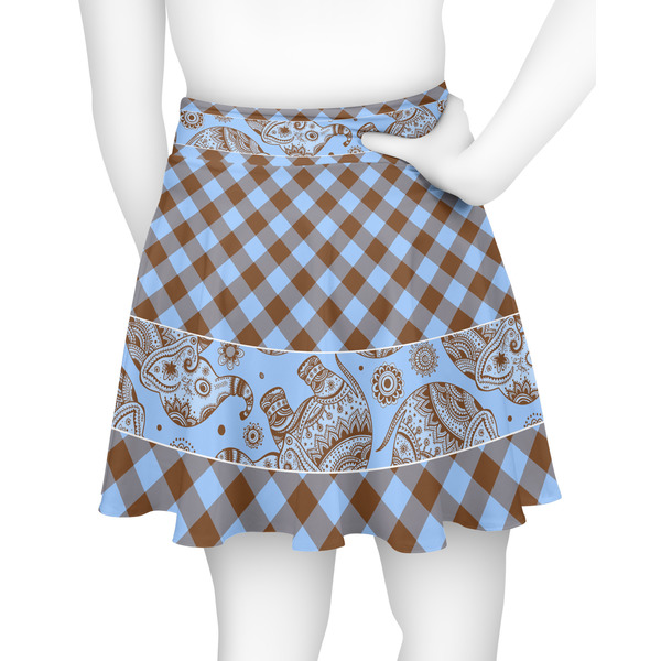 Gingham & Elephants Skater Skirt - Back