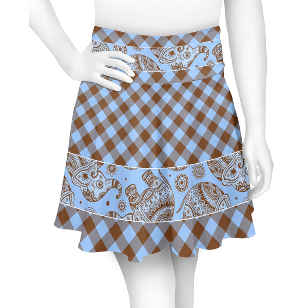 Custom Gingham & Elephants Skater Skirt - 2X Large