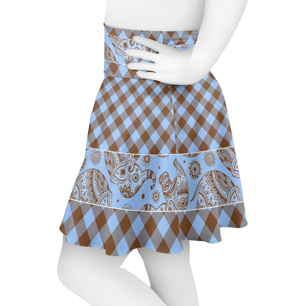 Gingham & Elephants Skater Skirt - Side