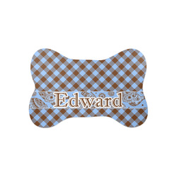 Gingham & Elephants Bone Shaped Dog Food Mat (Small) (Personalized)
