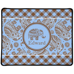 Gingham & Elephants Large Gaming Mouse Pad - 12.5" x 10" (Personalized)