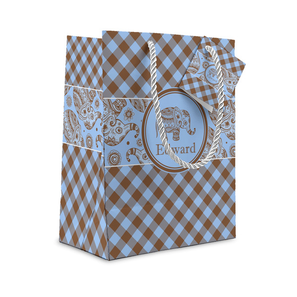 Custom Gingham & Elephants Small Gift Bag (Personalized)