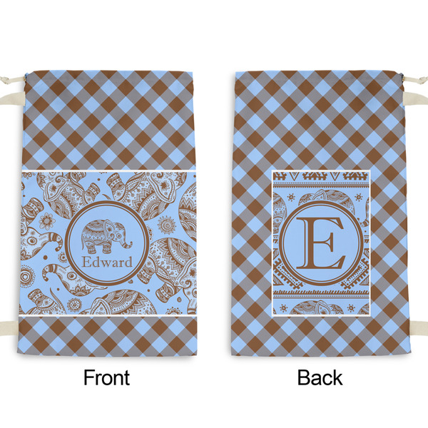 Gingham & Elephants Small Laundry Bag - Front & Back View