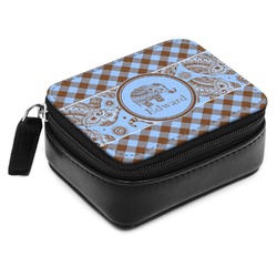 Gingham & Elephants Small Leatherette Travel Pill Case (Personalized)
