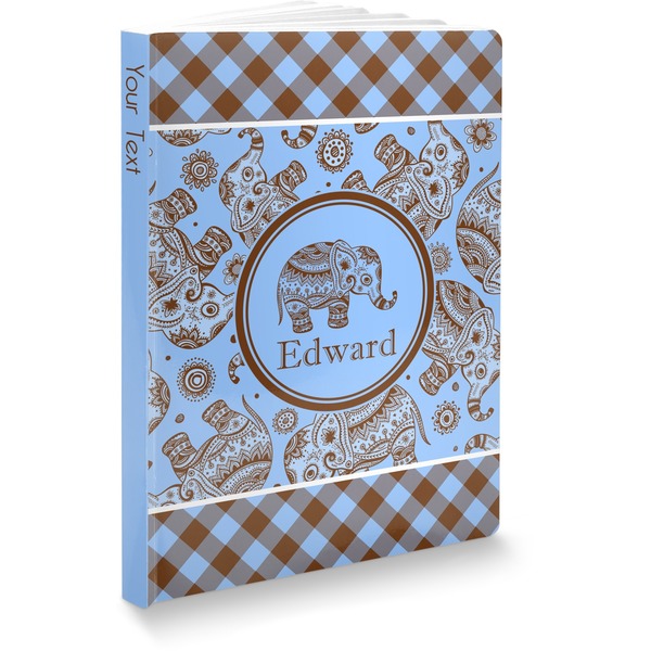 Custom Gingham & Elephants Softbound Notebook - 7.25" x 10" (Personalized)