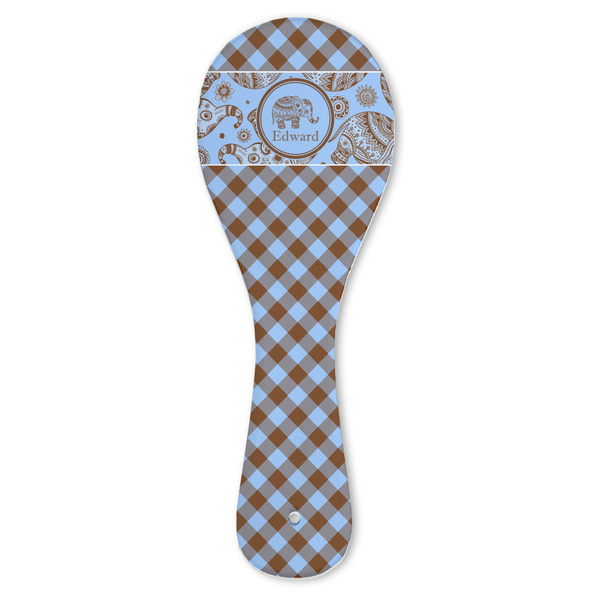 Custom Gingham & Elephants Ceramic Spoon Rest (Personalized)