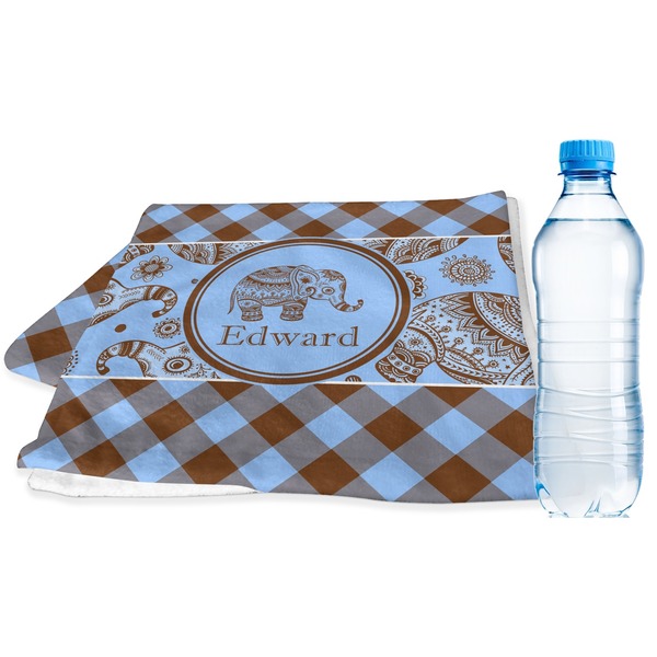 Custom Gingham & Elephants Sports & Fitness Towel (Personalized)