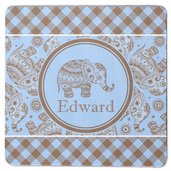 Gingham & Elephants Square Rubber Backed Coaster (Personalized)