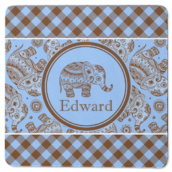 Gingham & Elephants Square Rubber Backed Coaster (Personalized)