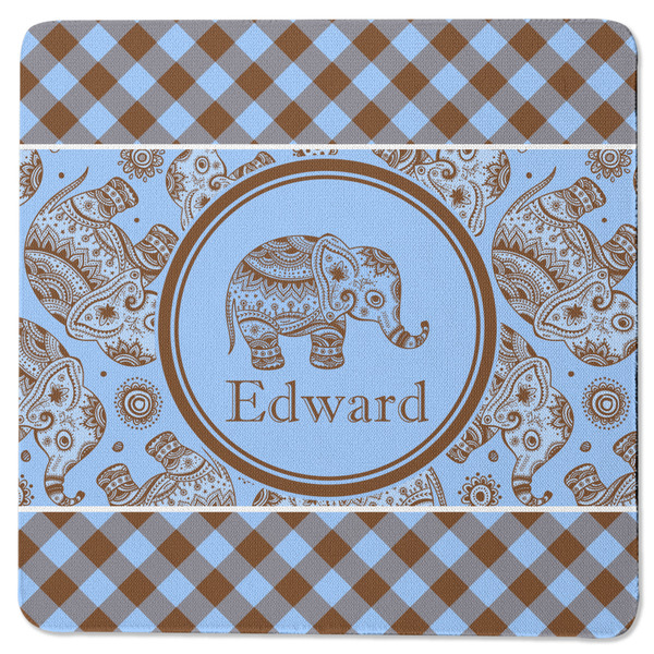 Gingham & Elephants Square Coaster Rubber Back - Single
