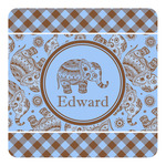 Gingham & Elephants Square Decal - Small (Personalized)