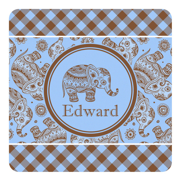 Custom Gingham & Elephants Square Decal - Large (Personalized)