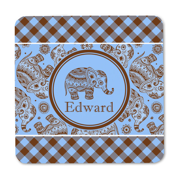 Gingham & Elephants Square Fridge Magnet - FRONT