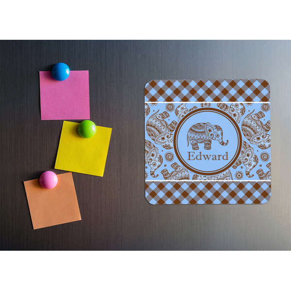 Gingham & Elephants Square Fridge Magnet - LIFESTYLE