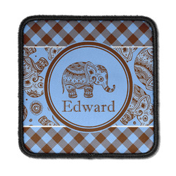 Gingham & Elephants Iron On Square Patch w/ Name or Text