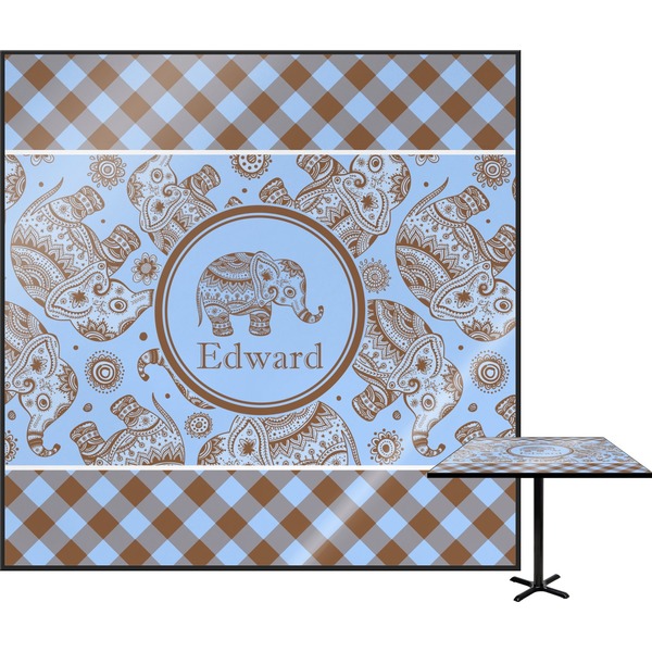 Custom Gingham & Elephants Square Table Top - 24" (Personalized)
