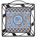 Gingham & Elephants Square Trivet (Personalized)