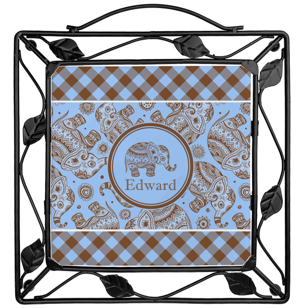 Custom Gingham & Elephants Square Trivet (Personalized)