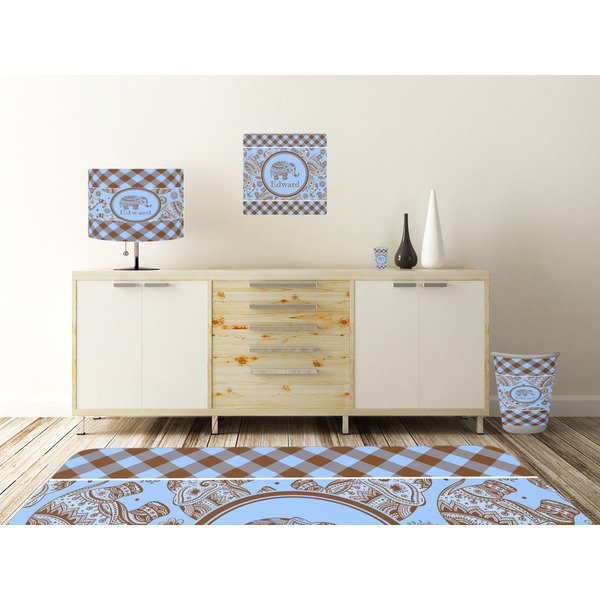 Gingham & Elephants Square Wall Decal Wooden Desk