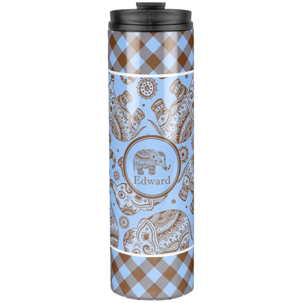 Custom Gingham & Elephants Stainless Steel Skinny Tumbler - 20 oz (Personalized)