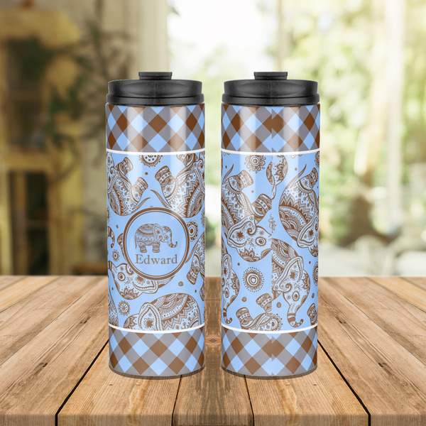 Gingham & Elephants Stainless Steel Tumbler - Lifestyle