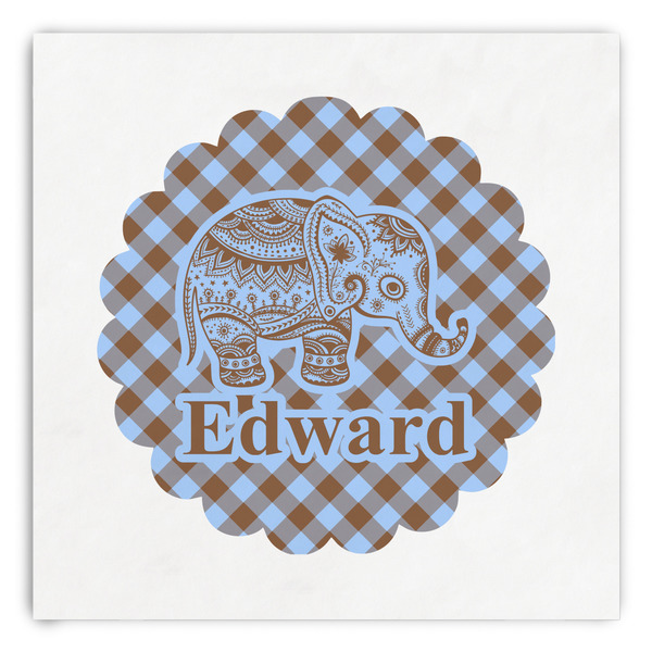 Custom Gingham & Elephants Paper Dinner Napkins (Personalized)
