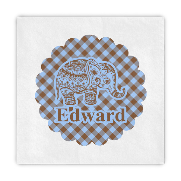 Custom Gingham & Elephants Decorative Paper Napkins (Personalized)