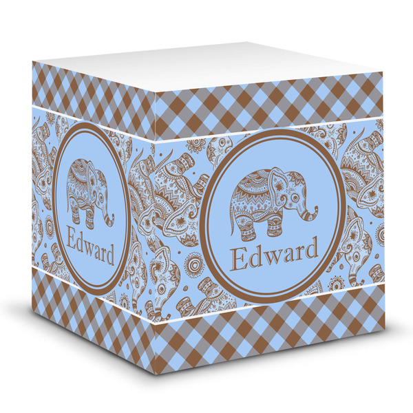 Custom Gingham & Elephants Sticky Note Cube (Personalized)
