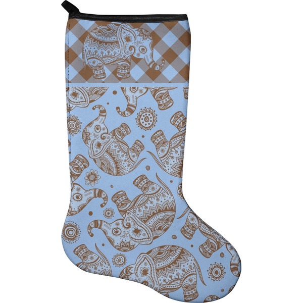 Custom Gingham & Elephants Holiday Stocking - Neoprene