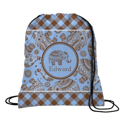 Gingham & Elephants Drawstring Backpack (Personalized)