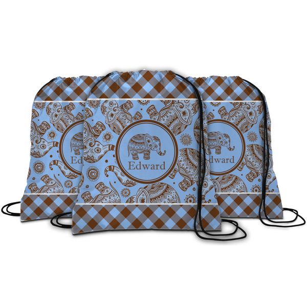 Gingham & Elephants String Backpack - MAIN