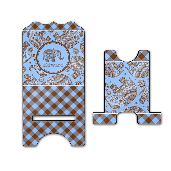 Gingham & Elephants Stylized Phone Stand - Front & Back - Large