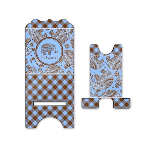 Gingham & Elephants Stylized Phone Stand - Front & Back - Small