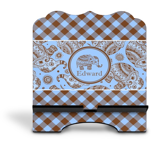 Gingham & Elephants Stylized Tablet Stand - Front without iPad
