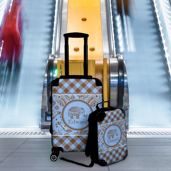 Gingham & Elephants Suitcase Set 4 - IN CONTEXT